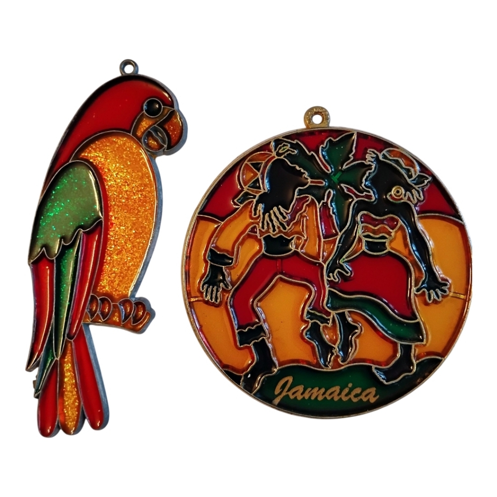 Jamaican Window Sun Catchers (Set of 2), Acrylic, Pre-owned
